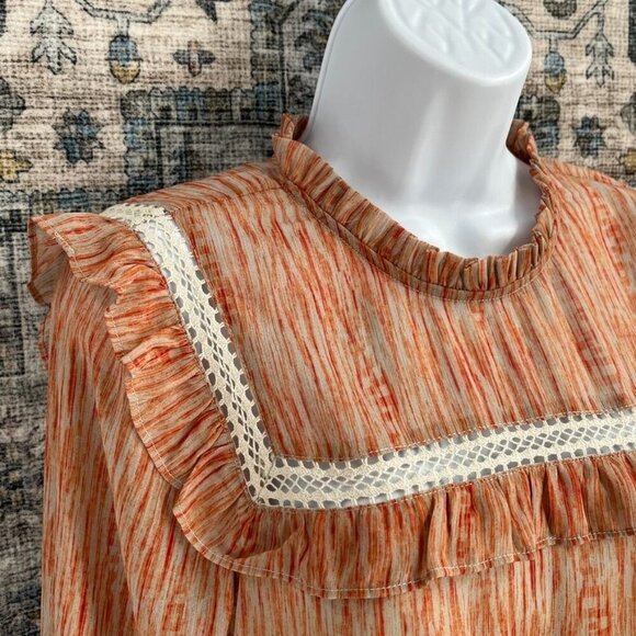 Tart Smocked Waist Mini Dress Size M Lace Ruffle Trim Long Sleeve Multicolor New - Picture 4 of 14